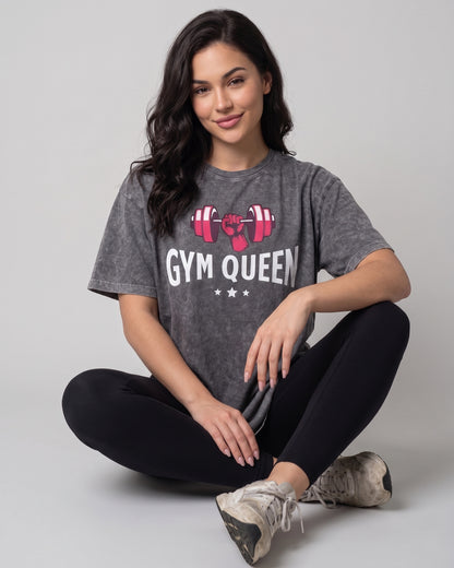 Polera Oversize Mujer Gym Queen - Look Retro Prelavada - A366