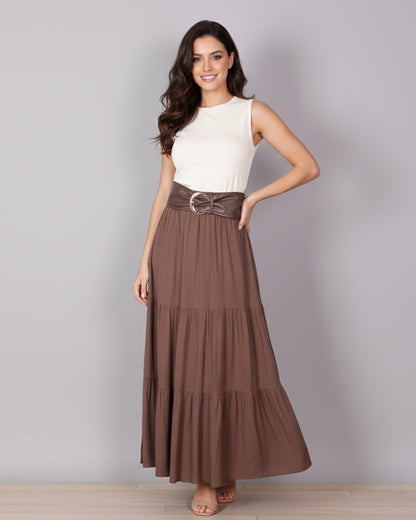 Falda Larga Elegant Mujer Con Cinturon Tiro Alto - HG25122