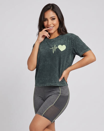 Polera Mujer Corazón Retro Gym - Ultra Suave Training - A365