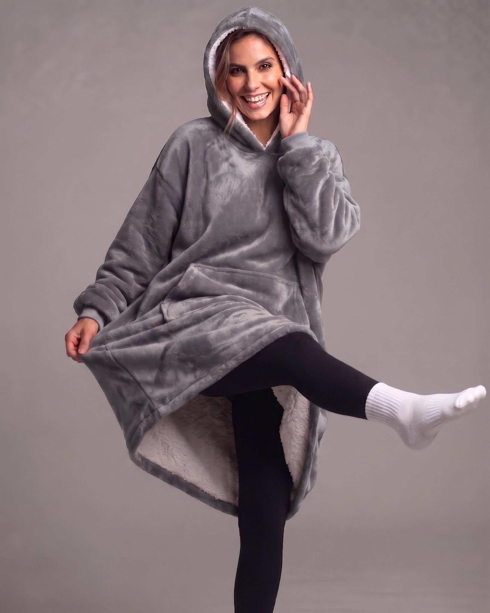 Maxi Poleron Manta Sherpa Bata Polar Con Capucha Invierno - Y501