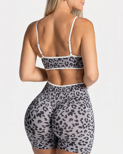 Set Fitness Animal Print Short Tiro Alto Y Top