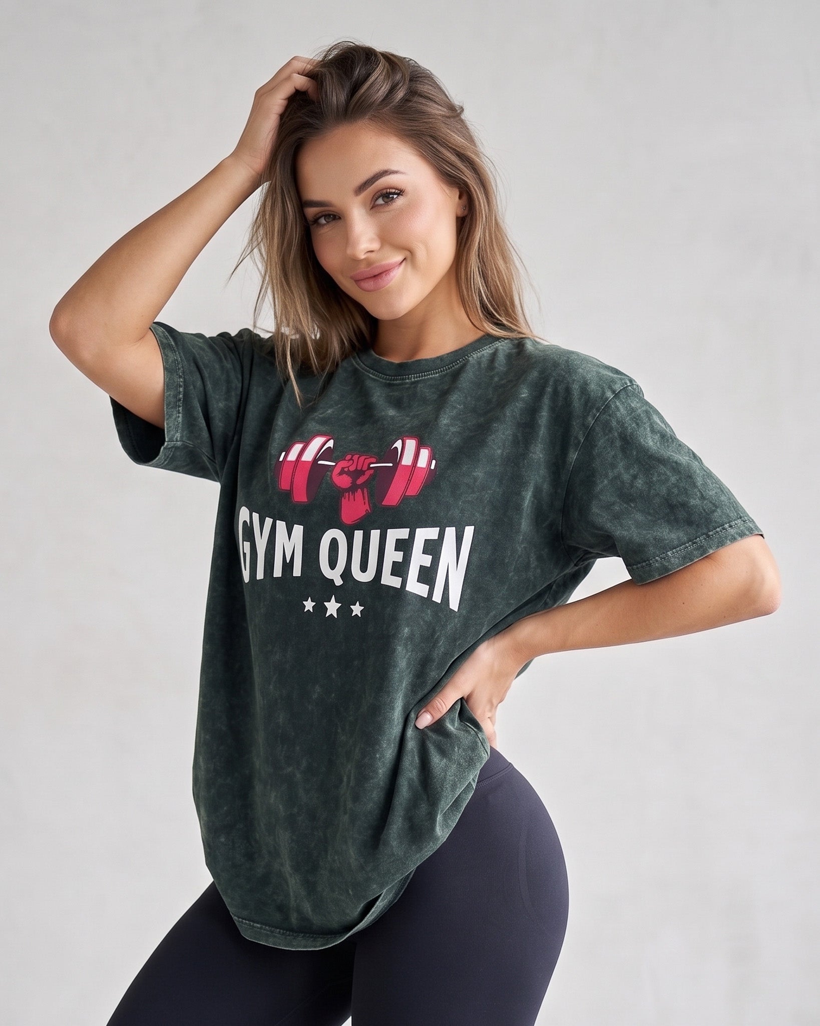 Polera Oversize Mujer Gym Queen - Look Retro Prelavada - A366