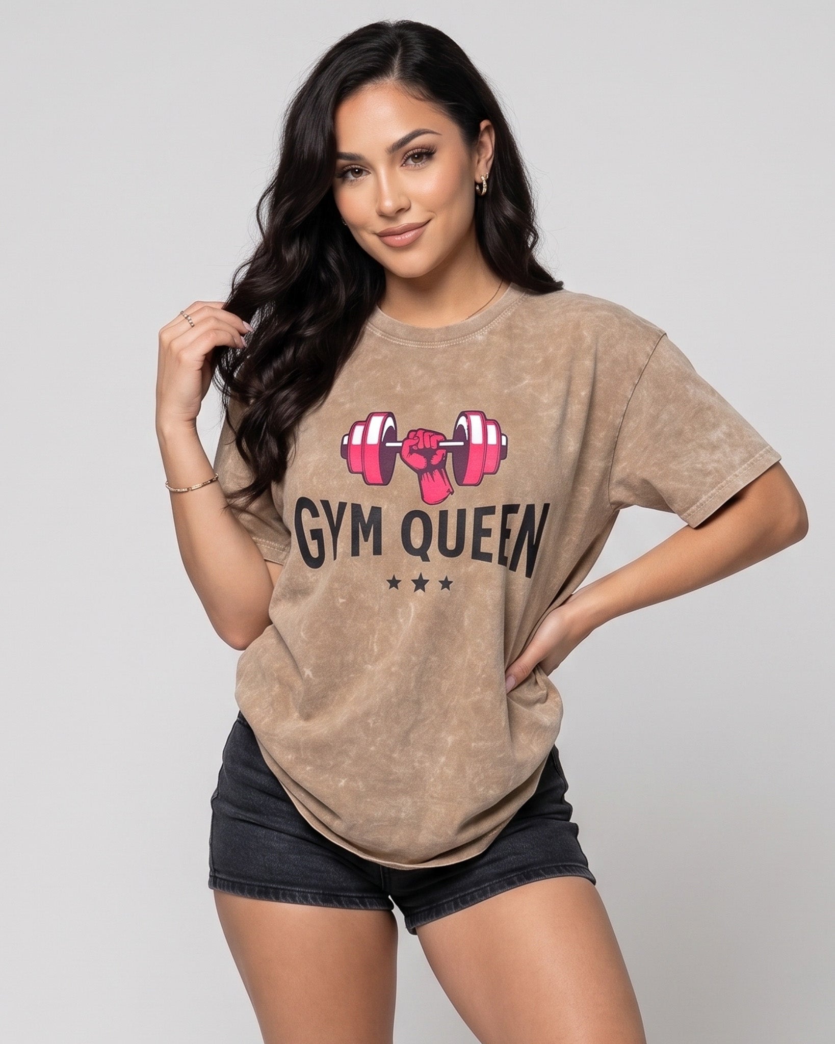 Polera Oversize Mujer Gym Queen - Look Retro Prelavada - A366