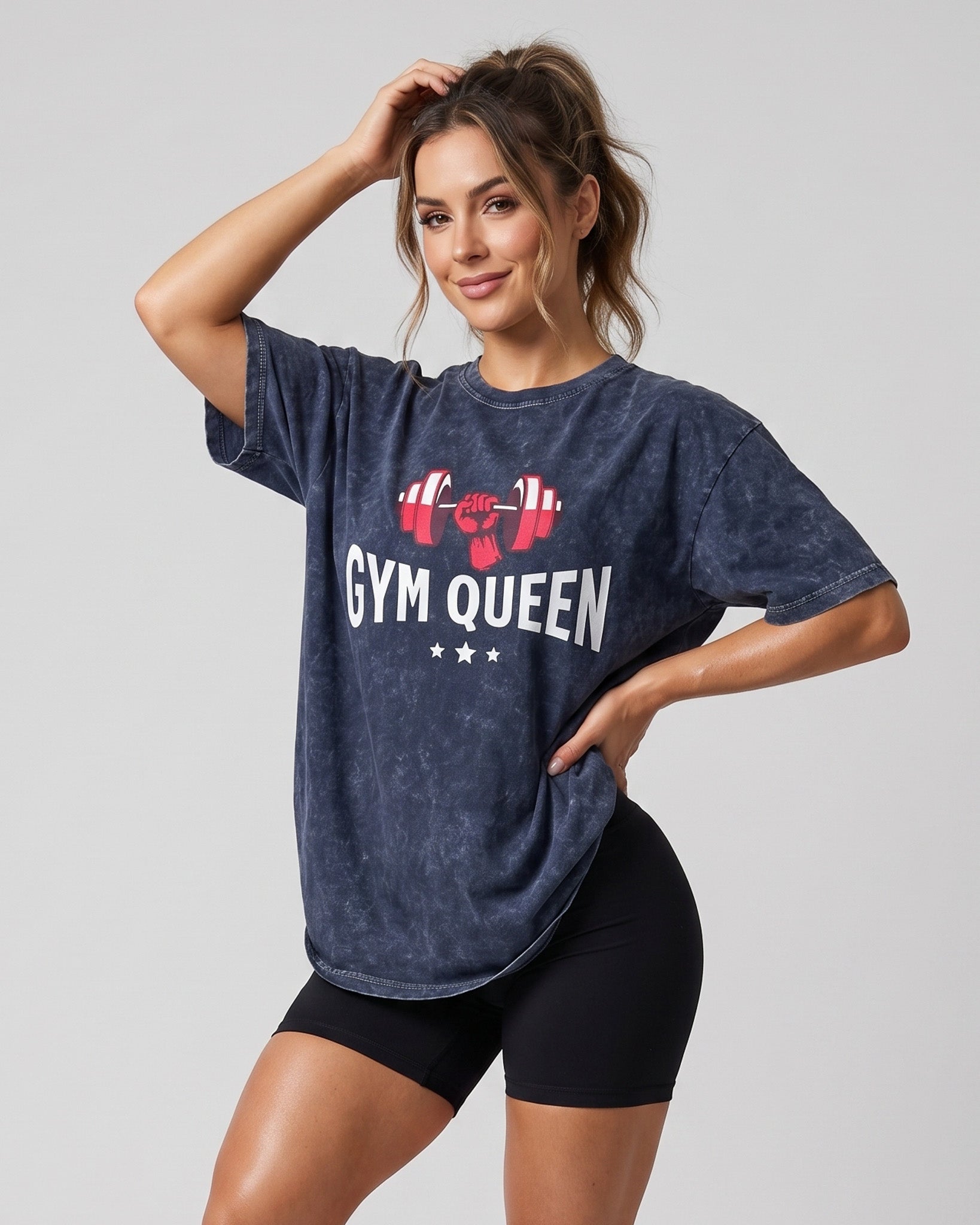 Polera Oversize Mujer Gym Queen - Look Retro Prelavada - A366