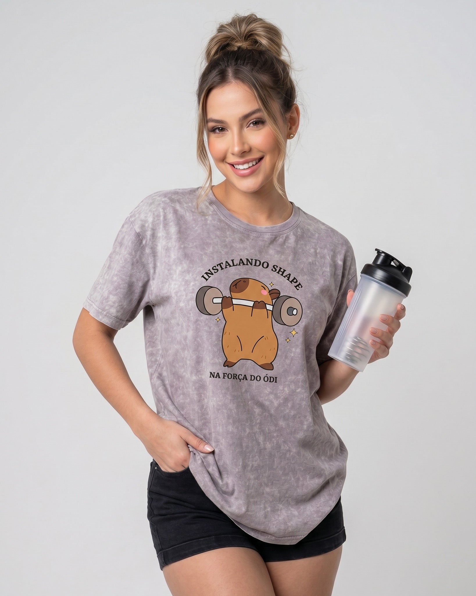 Polera Oversize Capybara - Vintage Gym Look Prelavada - A366