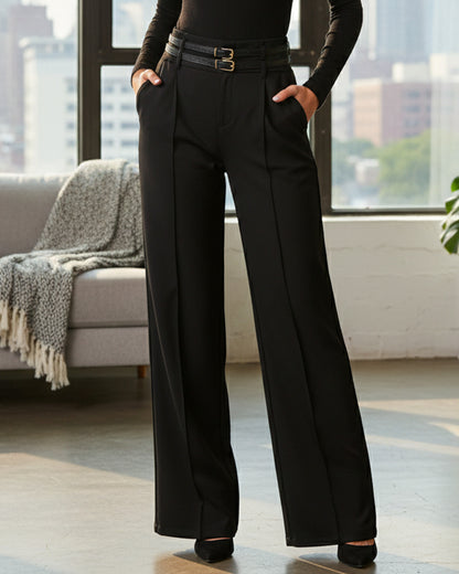Pantalon Palazzo De Vestir Con Dos Cinturones Tiro Alto
