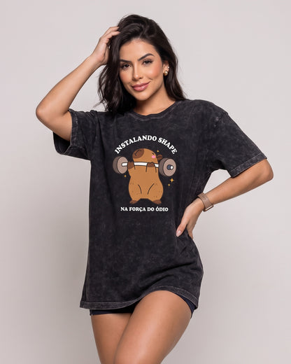 Polera Oversize Capybara - Vintage Gym Look Prelavada - A366