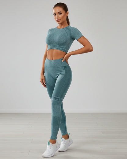 Conjunto Deportivo Mujer Peto de Manga Corta y Calza Push Up - 88152