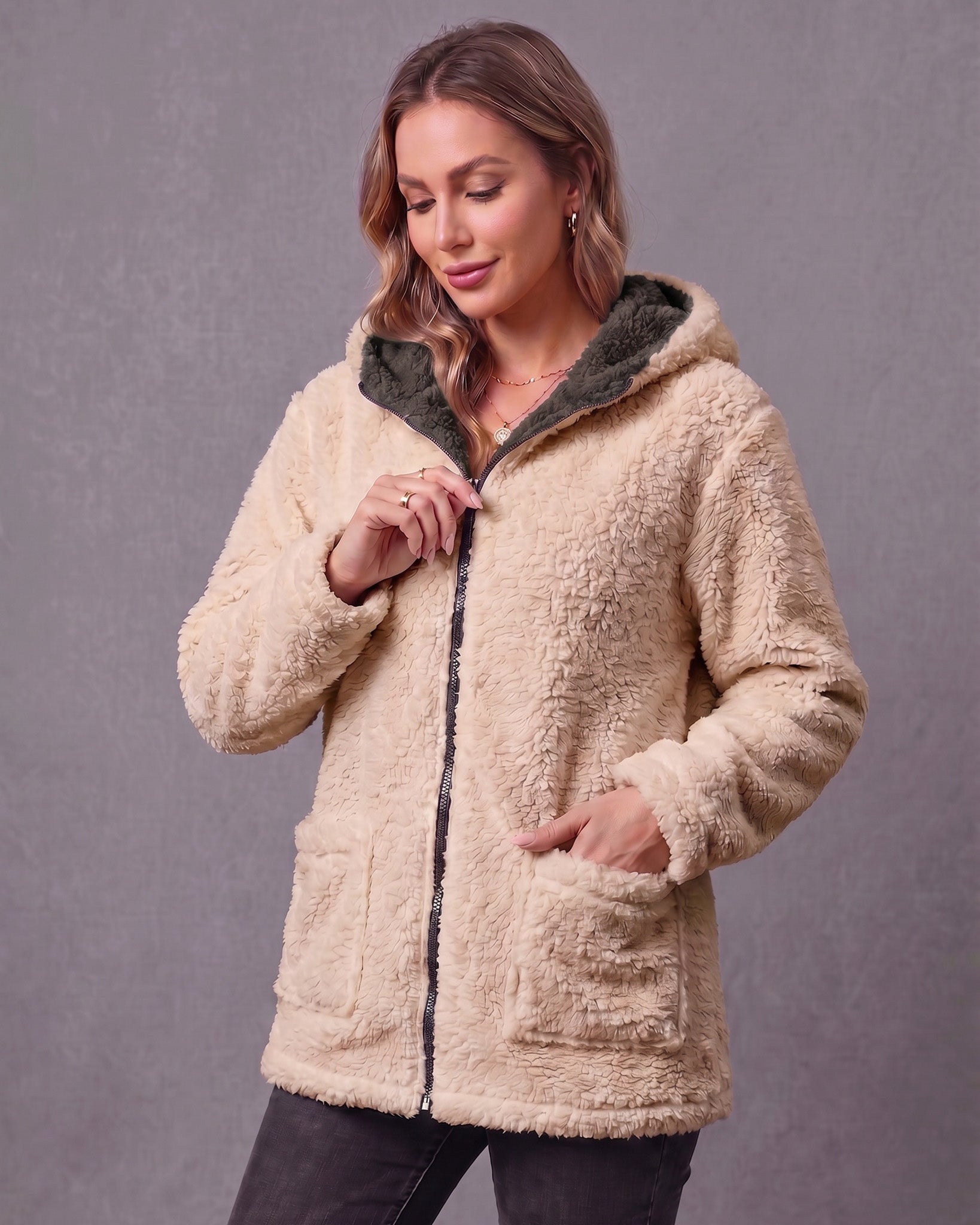 Chaqueta Abrigo Reversible Chiporro Mujer Capucha Invierno - JC516020