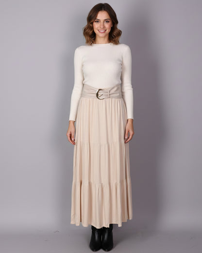 Falda Larga Elegant Mujer Con Cinturon Tiro Alto - HG25122