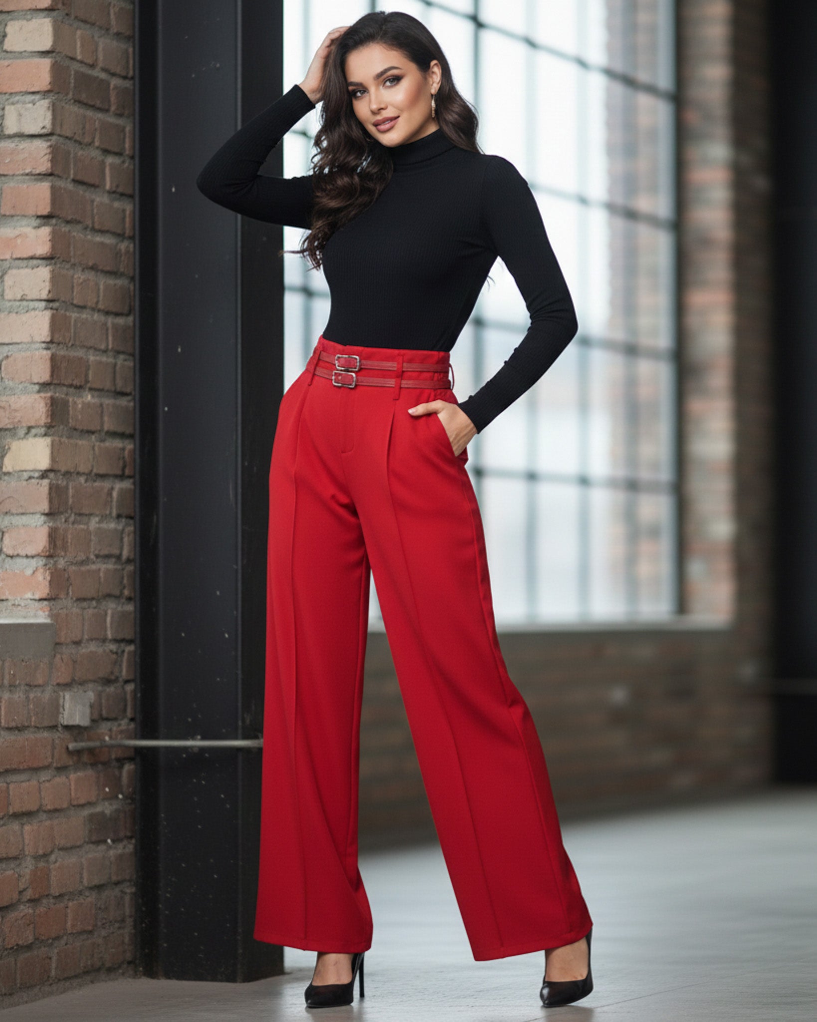 Pantalon Palazzo De Vestir Con Dos Cinturones Tiro Alto