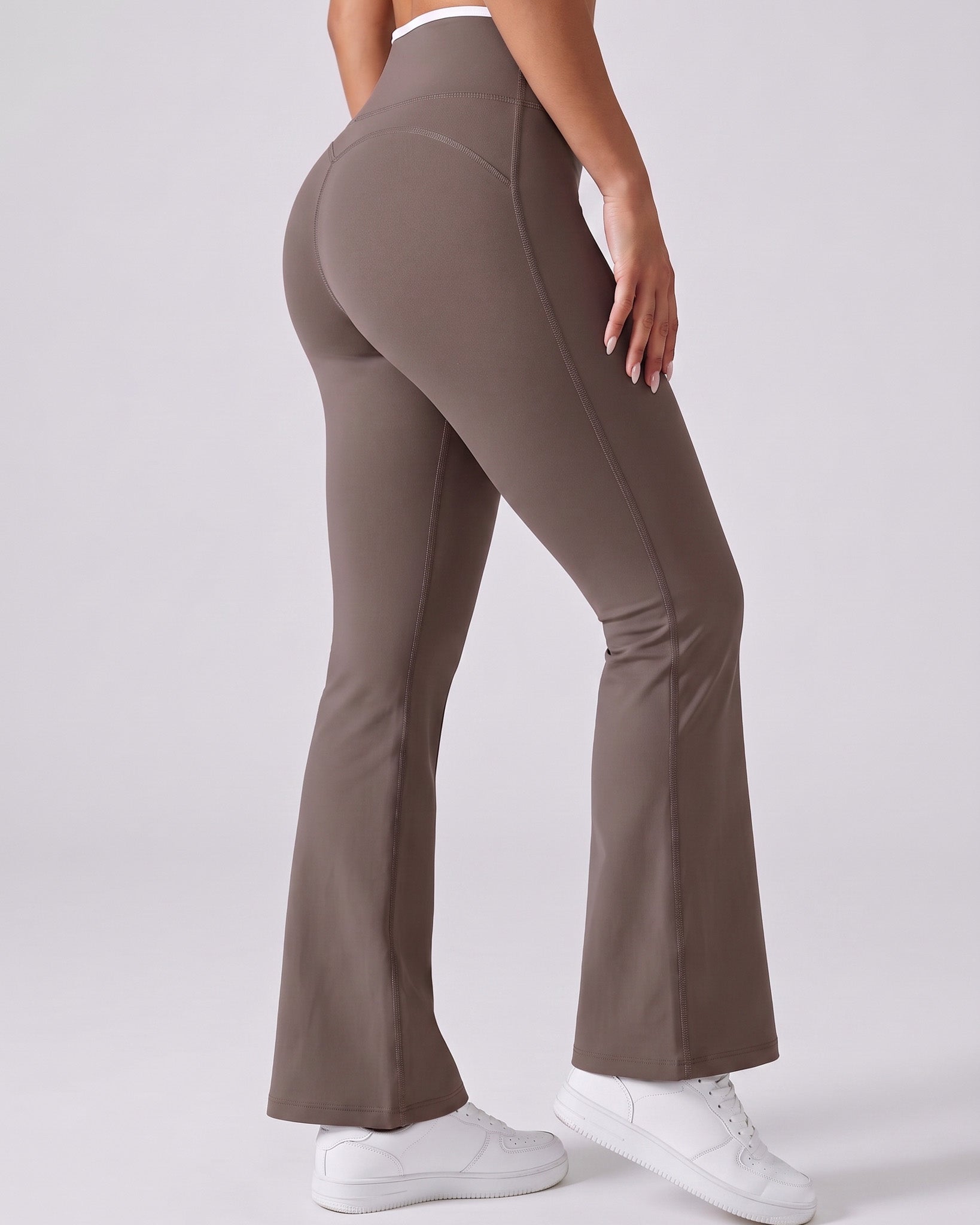 Calza Flare Tiro Alto Mujer Viral Premium Línea Blanca - W2508