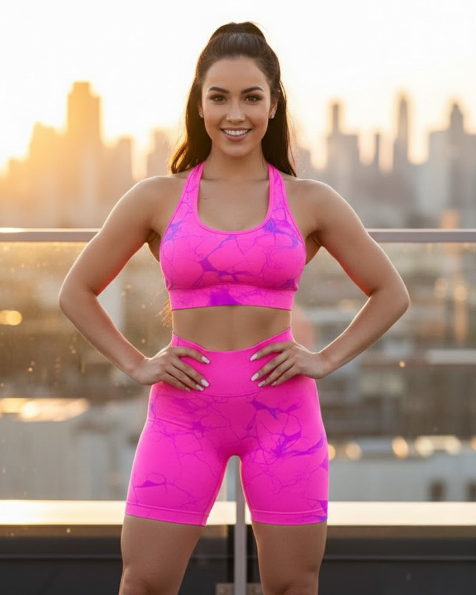 Conjunto Calza Corta Short Push Up Tie Dye Gym - Hy30