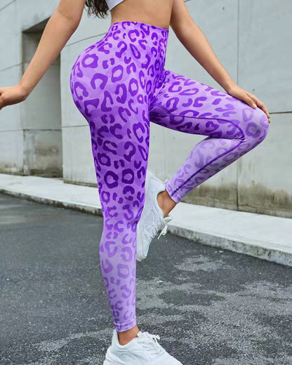 Leggins Deportivos Levanta Cola Con Estampado De Leopardo - 82156