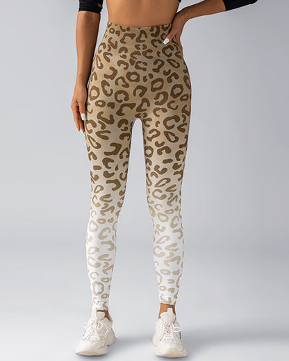 Leggins Deportivos Levanta Cola Con Estampado De Leopardo - 82156