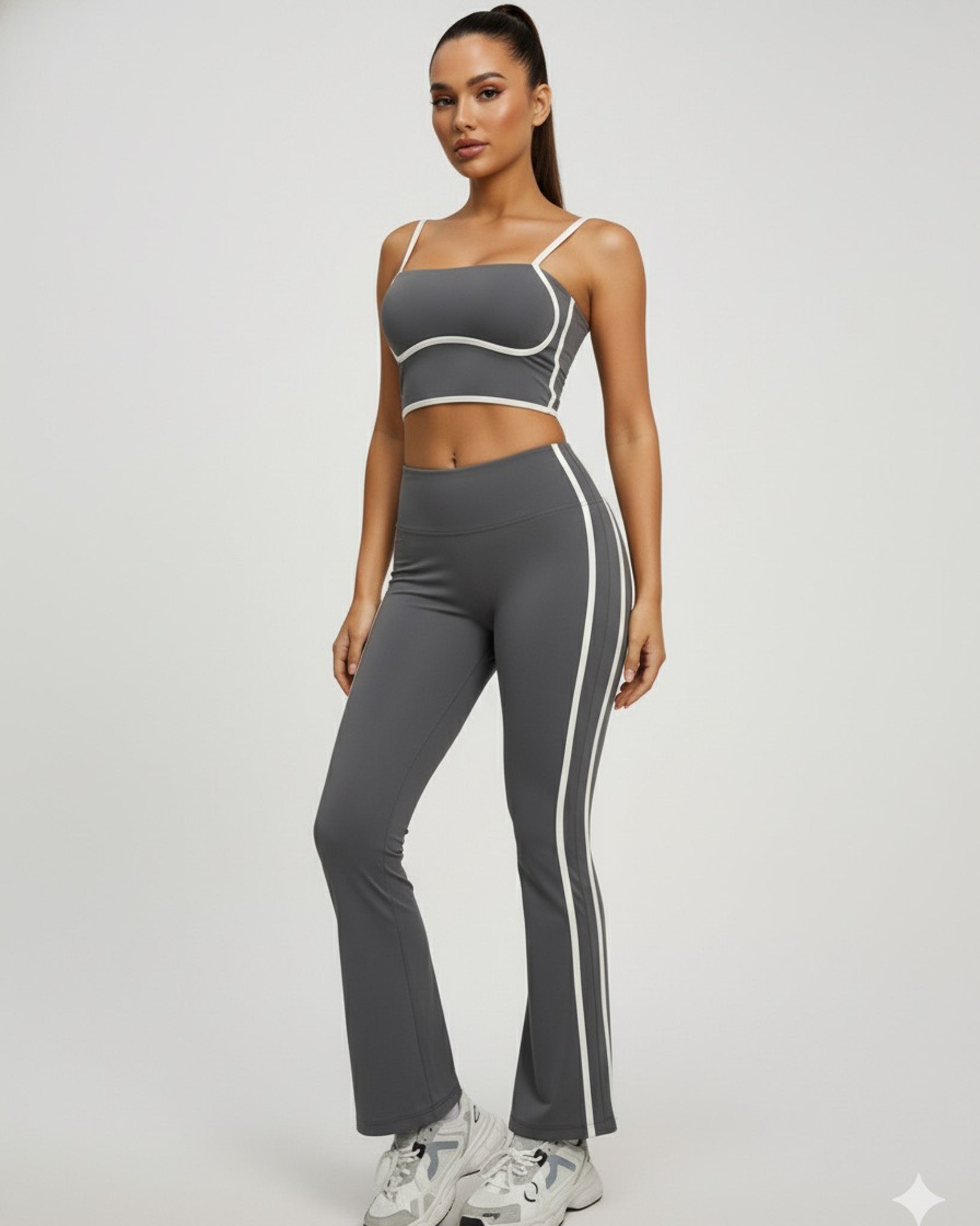 Conjunto Deportivo Mujer Top y Calza Flare Calidad Premium - YJ252