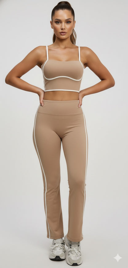 Conjunto Deportivo Mujer Top y Calza Flare Calidad Premium - YJ252