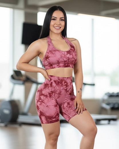 Conjunto Calza Corta Short Push Up Tie Dye Gym - Hy30