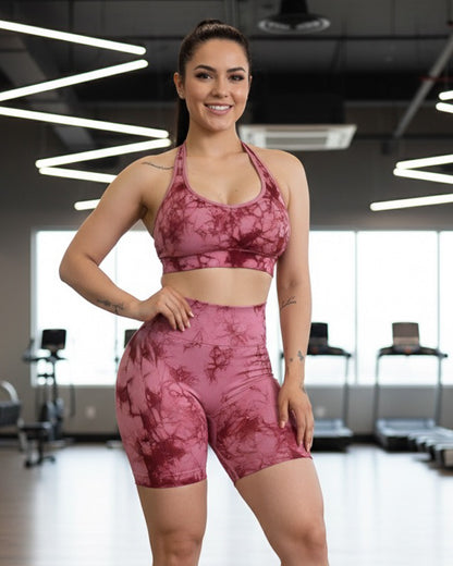 Conjunto Calza Corta Short Push Up Tie Dye Gym - Hy30