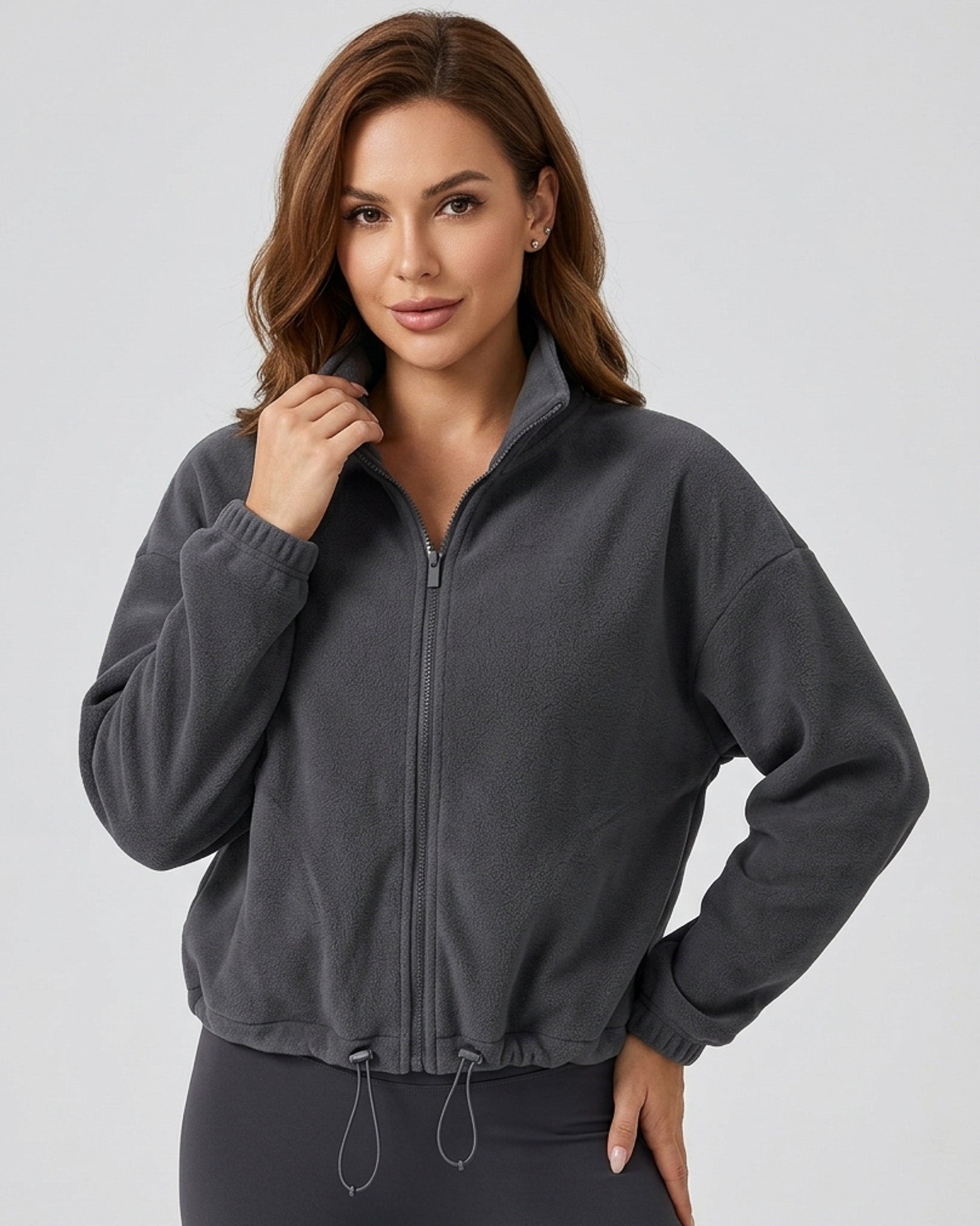 Chaqueta Cropped Polar Cierre Ajuste Cintura Viral Pro