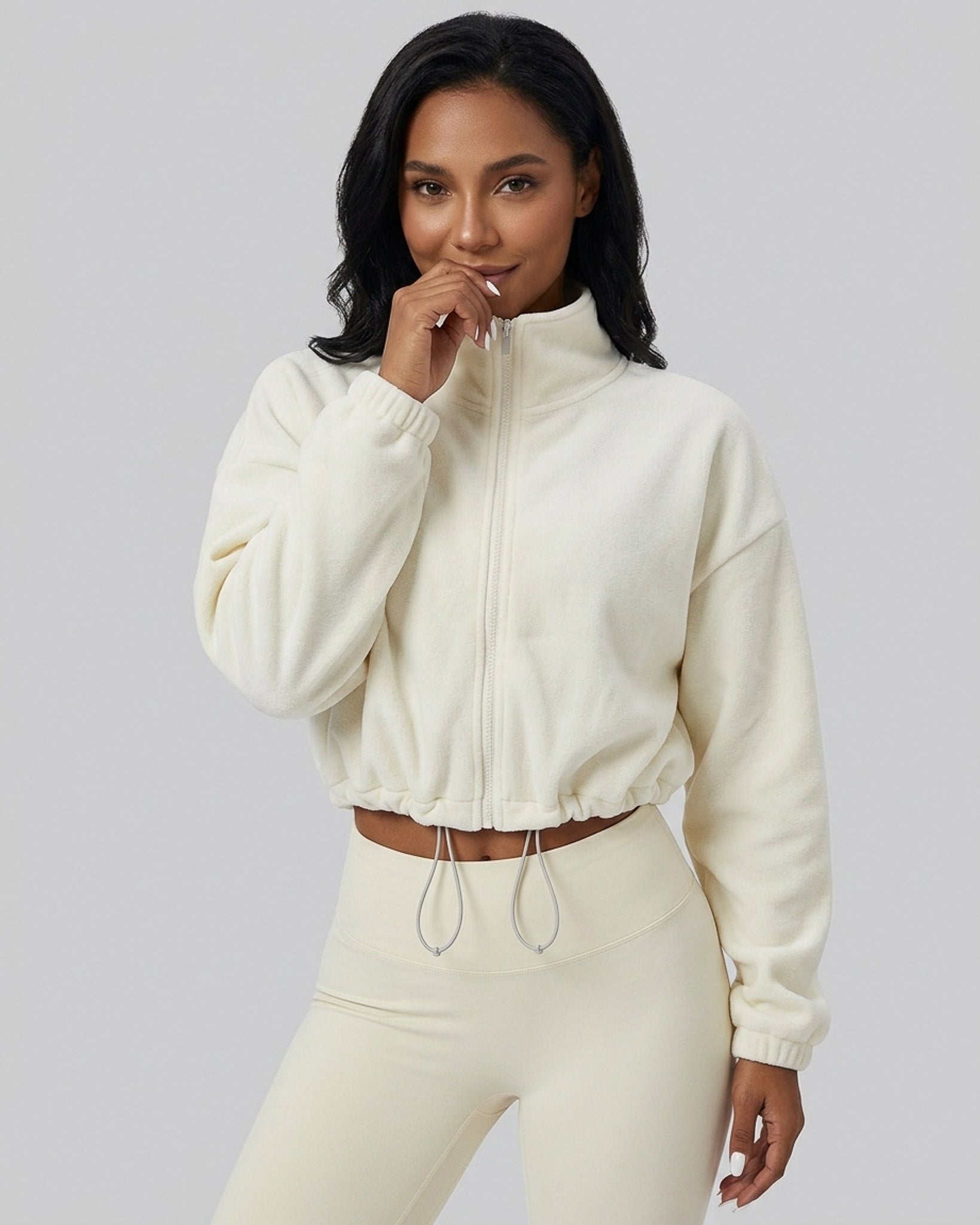 Chaqueta Cropped Polar Cierre Ajuste Cintura Viral Pro