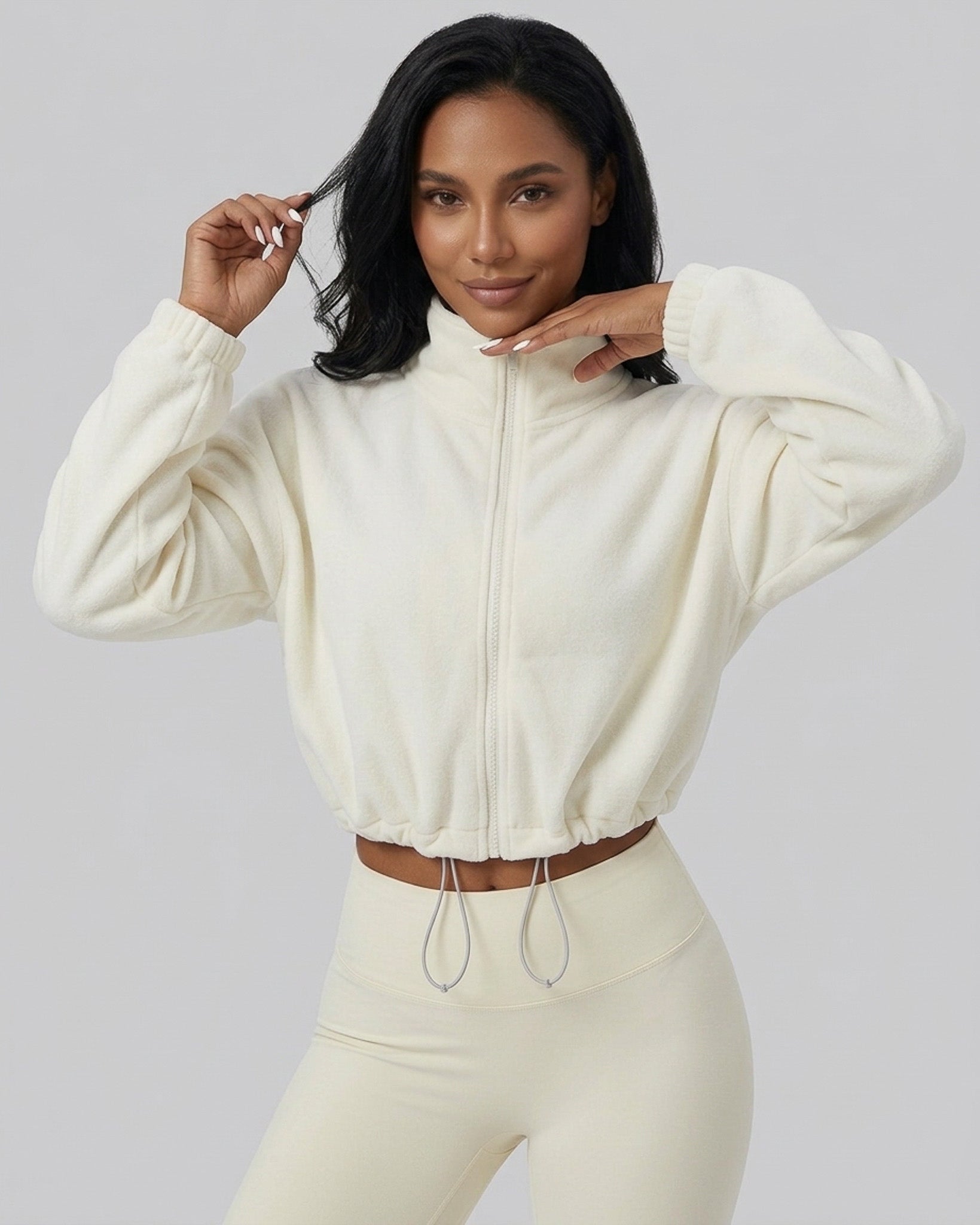 Chaqueta Cropped Polar Cierre Ajuste Cintura Viral Pro