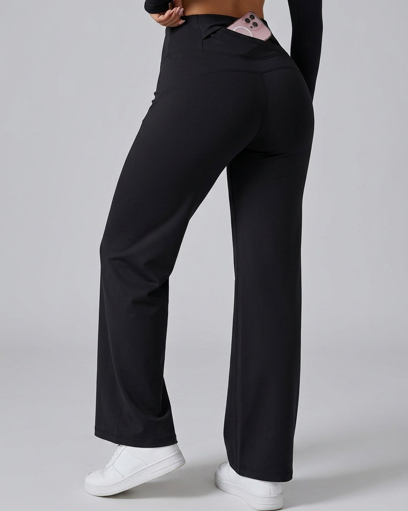 Pantalon Palazzo Mujer Tiro Alto Deportivo Bolsillo Trasero - JYT035-1