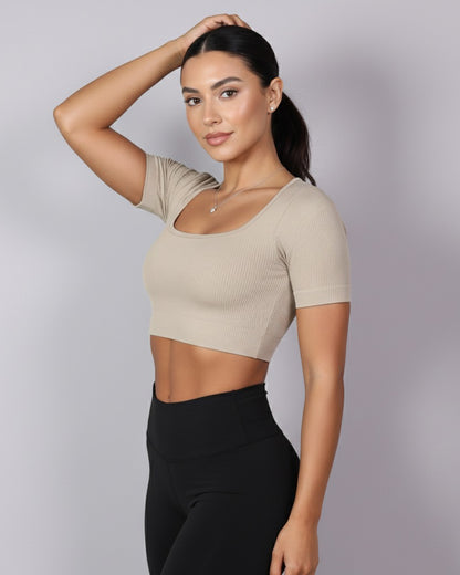 Top Camiseta Deportiva Manga Corta Acanalado Premium Yj195