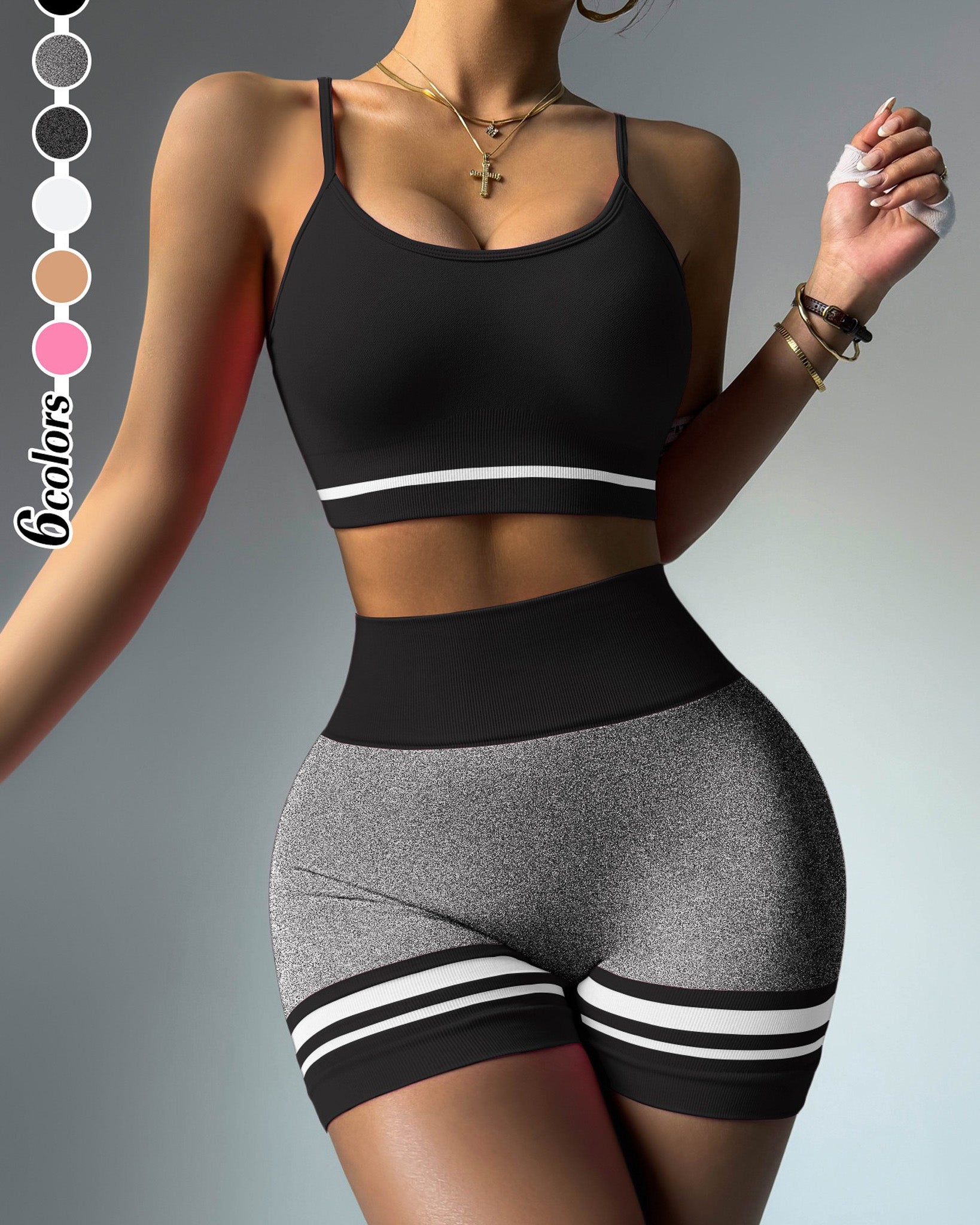 Conjunto Deportivo  Peto y Short con Push Up y Corte V - YJ268