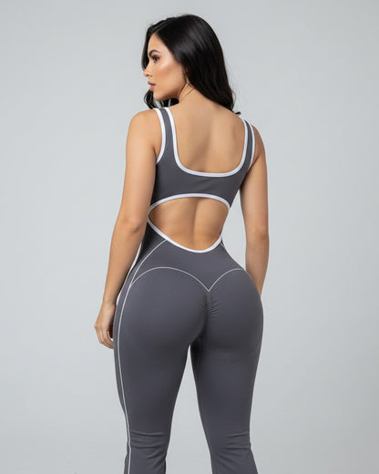 Enterizo Flare con Push Up y Escote en Espalda - Lineas Blancas - YJ272
