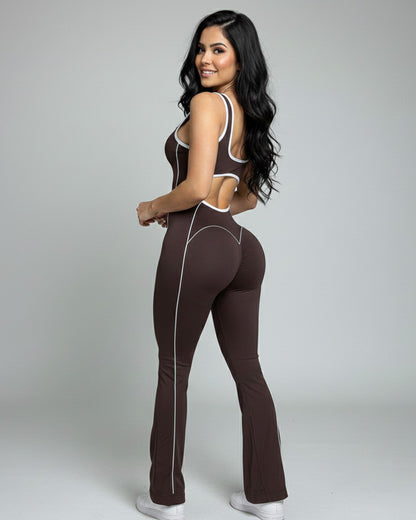 Enterizo Flare con Push Up y Escote en Espalda - Lineas Blancas - YJ272