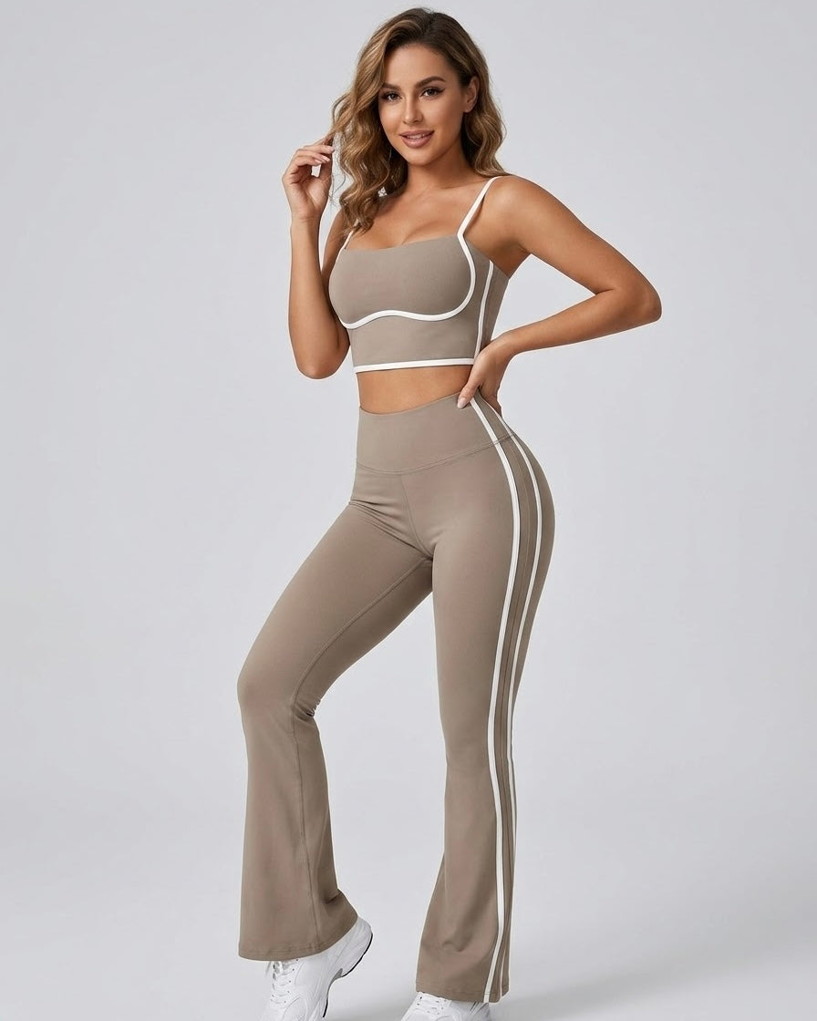 Conjunto Deportivo Mujer Top y Calza Flare Calidad Premium - YJ252