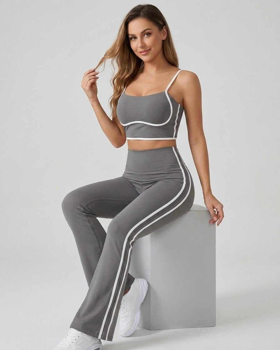 Conjunto Deportivo Mujer Top y Calza Flare Calidad Premium - YJ252