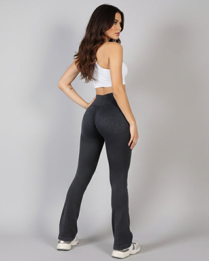 Calza Flare Rib Color Uniforme con Push Up - YJ291