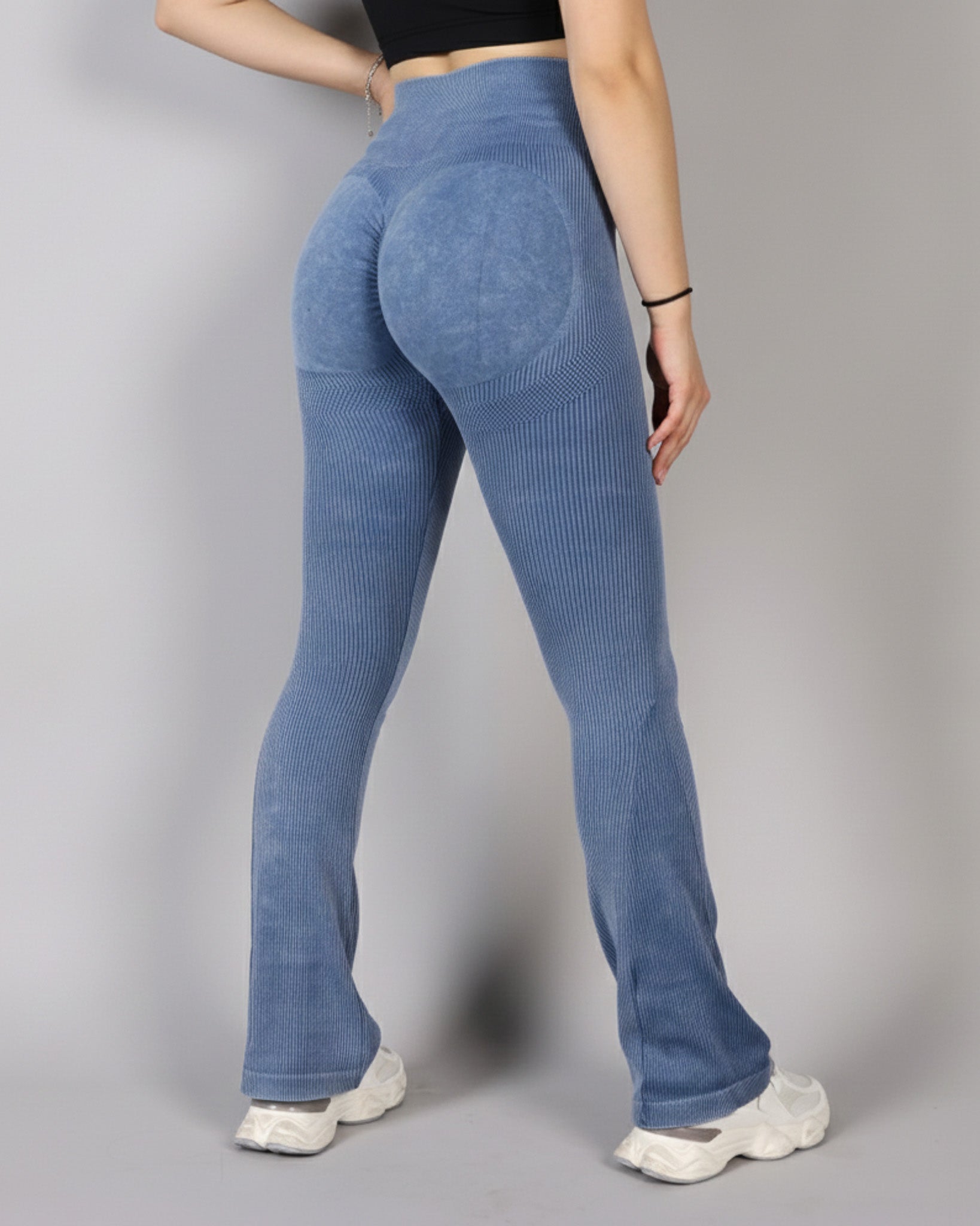 Calza Flare Rib Color Uniforme con Push Up - YJ291