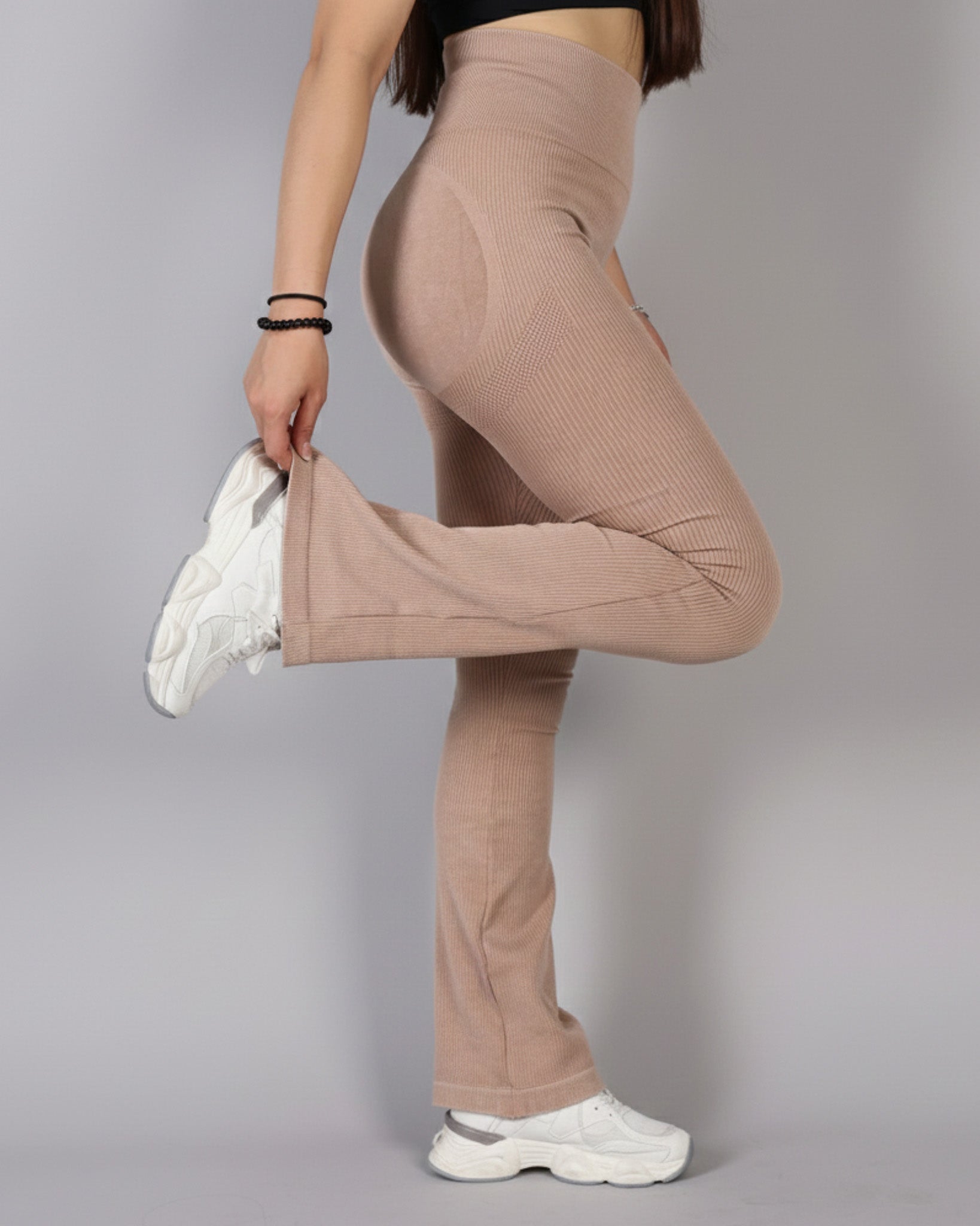 Calza Flare Rib Color Uniforme con Push Up - YJ291
