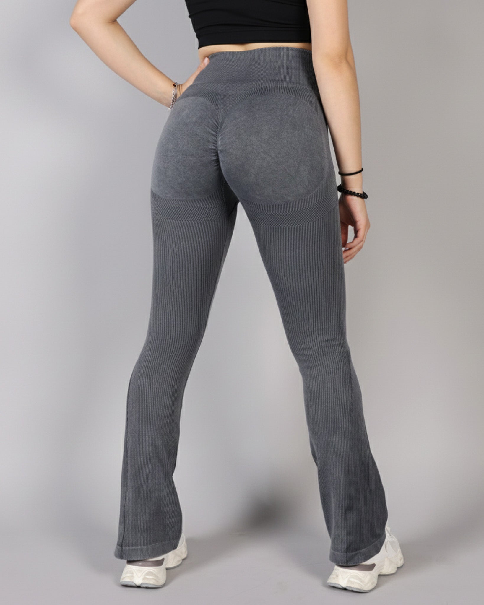 Calza Flare Rib Color Uniforme con Push Up - YJ291