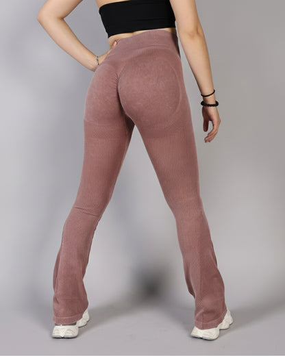 Calza Flare Rib Color Uniforme con Push Up - YJ291