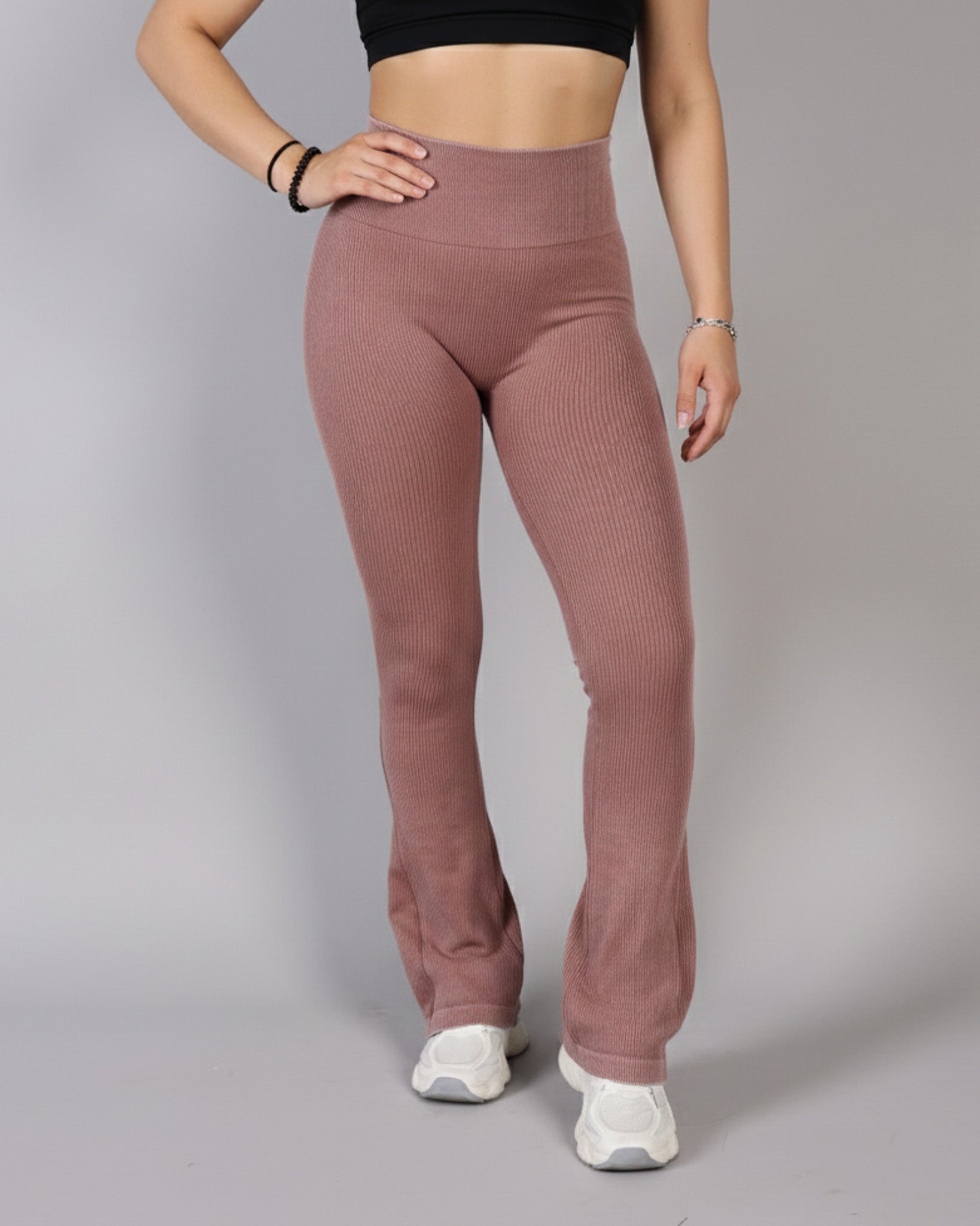 Calza Flare Rib Color Uniforme con Push Up - YJ291