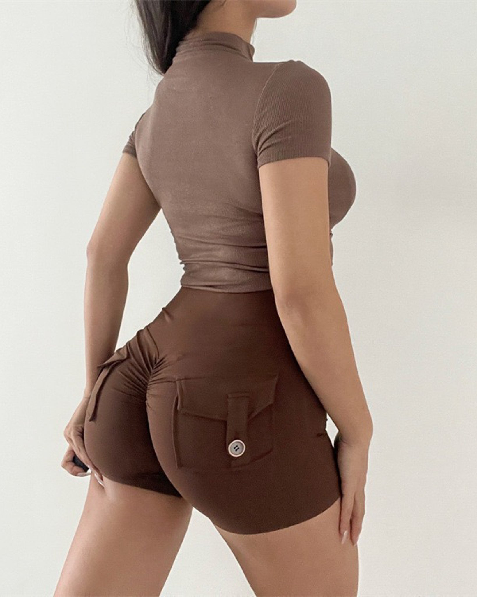 Short Deportivo de Pretina Alta con Bolsillos Traseros - 2334