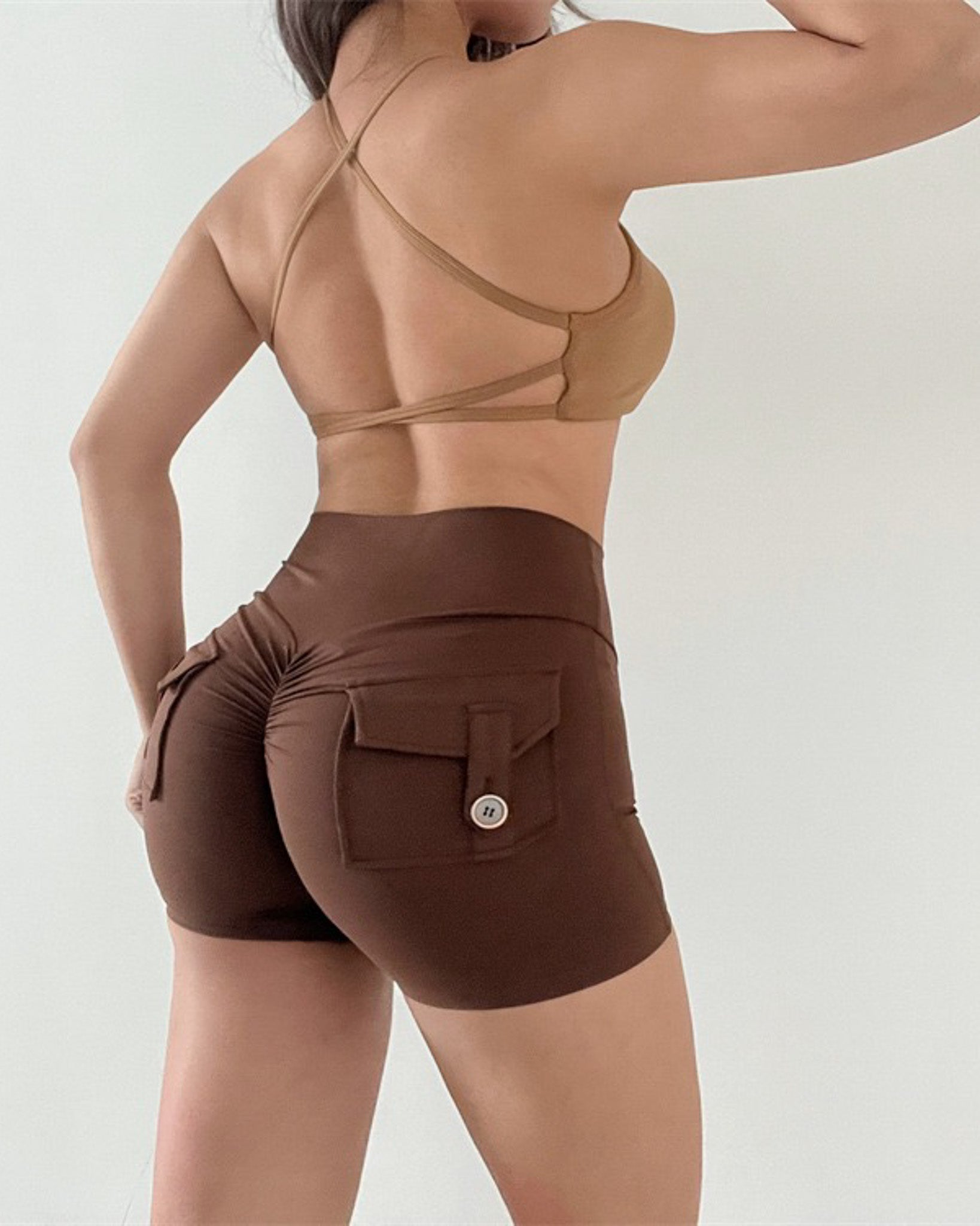 Short Deportivo de Pretina Alta con Bolsillos Traseros - 2334