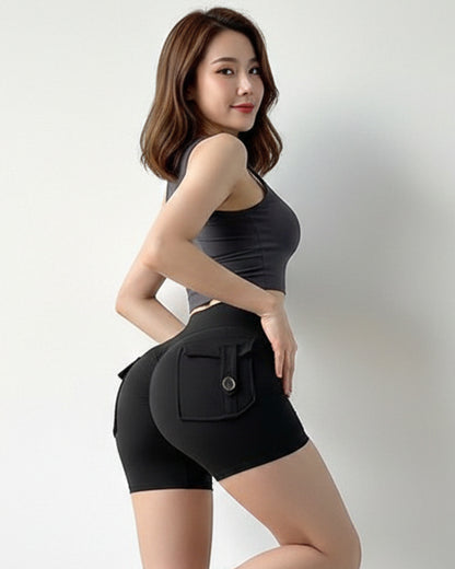 Short Deportivo de Pretina Alta con Bolsillos Traseros - 2334