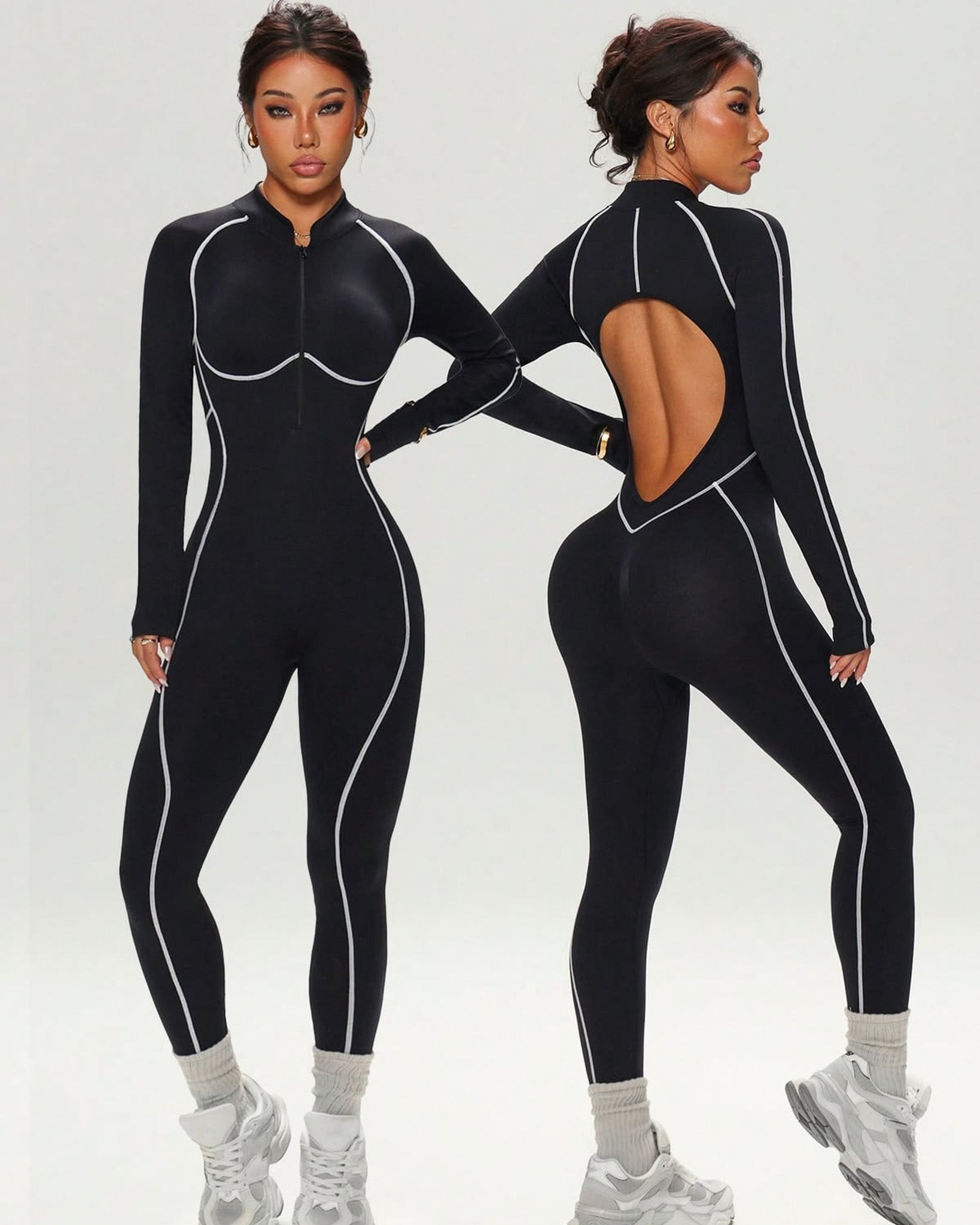 Enterizo Deportivo Mujer de Lineas Blancas & Push Up - YJ303