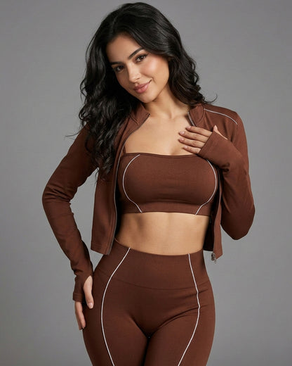 Set Deportivo 3 Piezas Mujer - Chaqueta + Calza + Strapless - YJ302