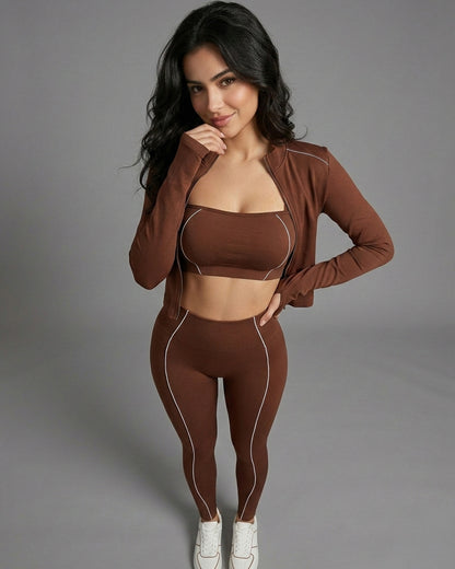 Set Deportivo 3 Piezas Mujer - Chaqueta + Calza + Strapless - YJ302