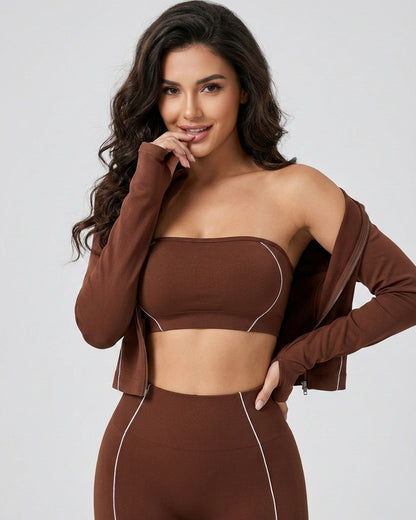 Set Deportivo 3 Piezas Mujer - Chaqueta + Calza + Strapless - YJ302