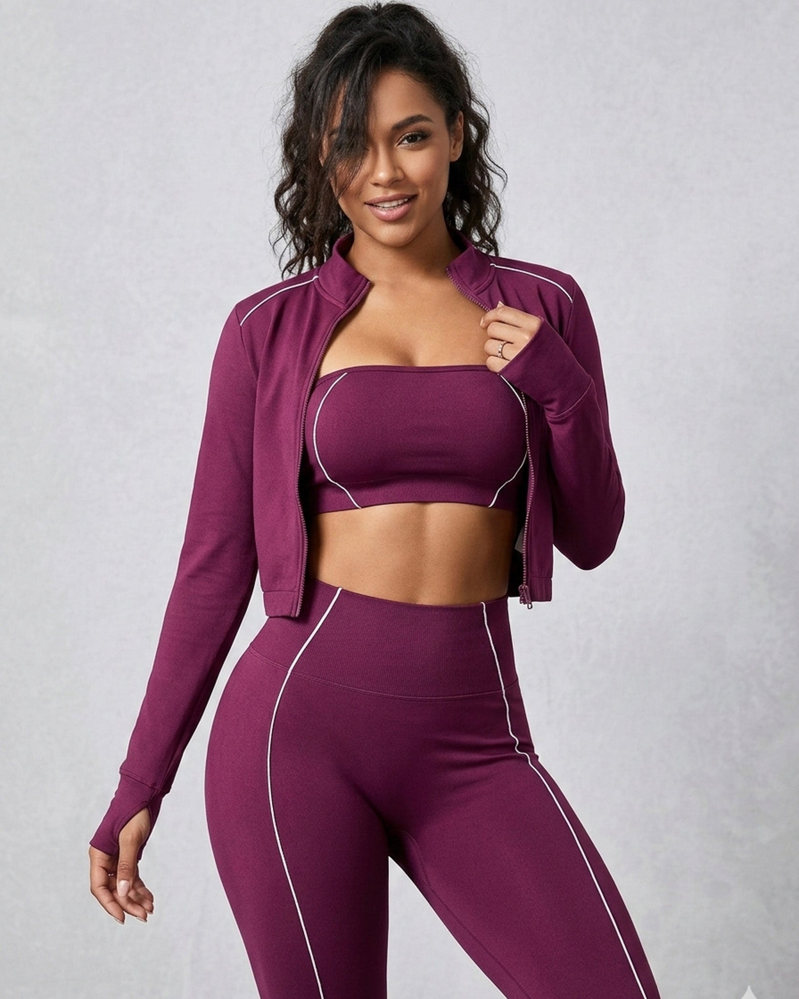 Set Deportivo 3 Piezas Mujer - Chaqueta + Calza + Strapless - YJ302