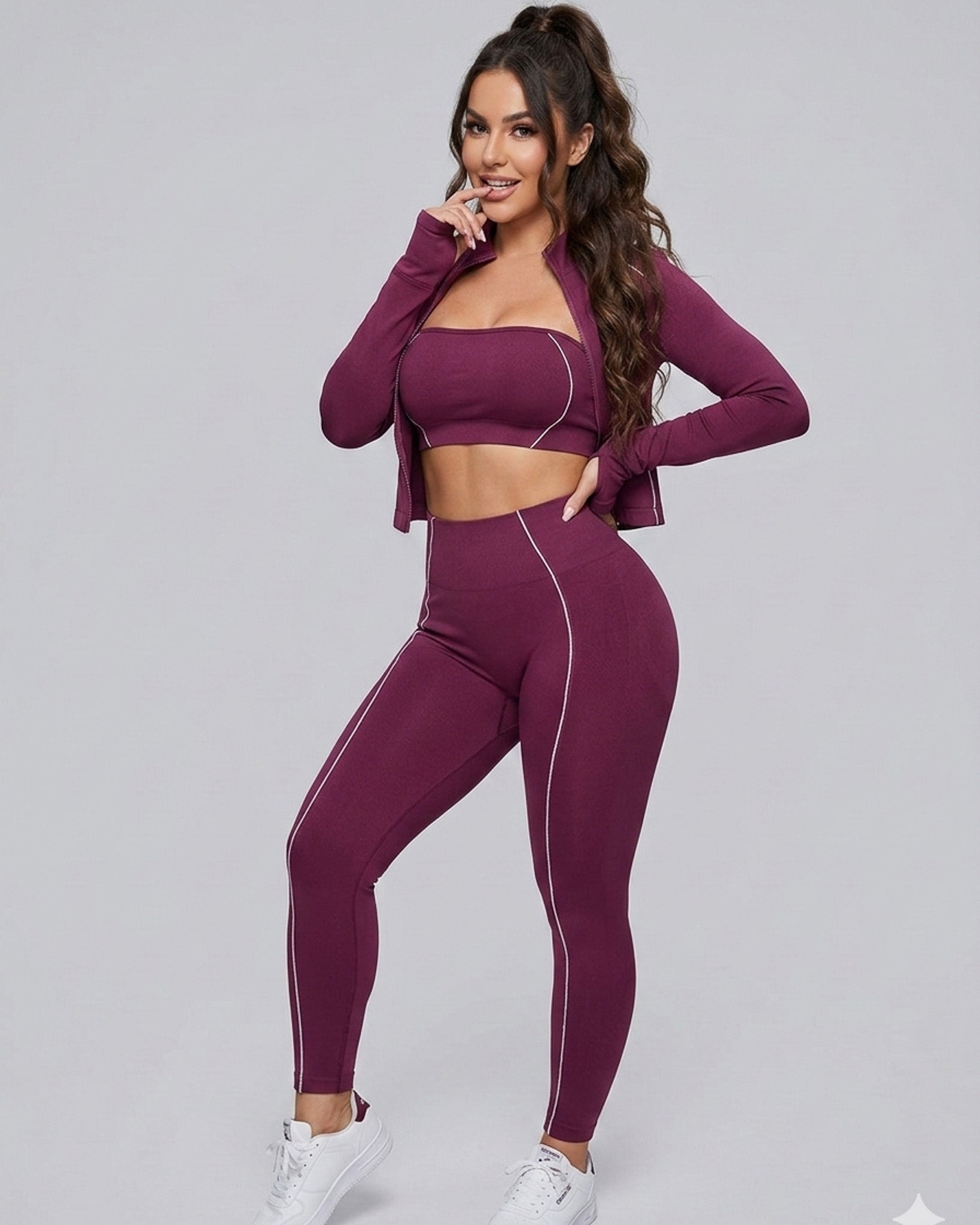 Set Deportivo 3 Piezas Mujer - Chaqueta + Calza + Strapless - YJ302