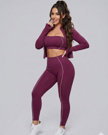 Set Deportivo 3 Piezas Mujer - Chaqueta + Calza + Strapless - YJ302