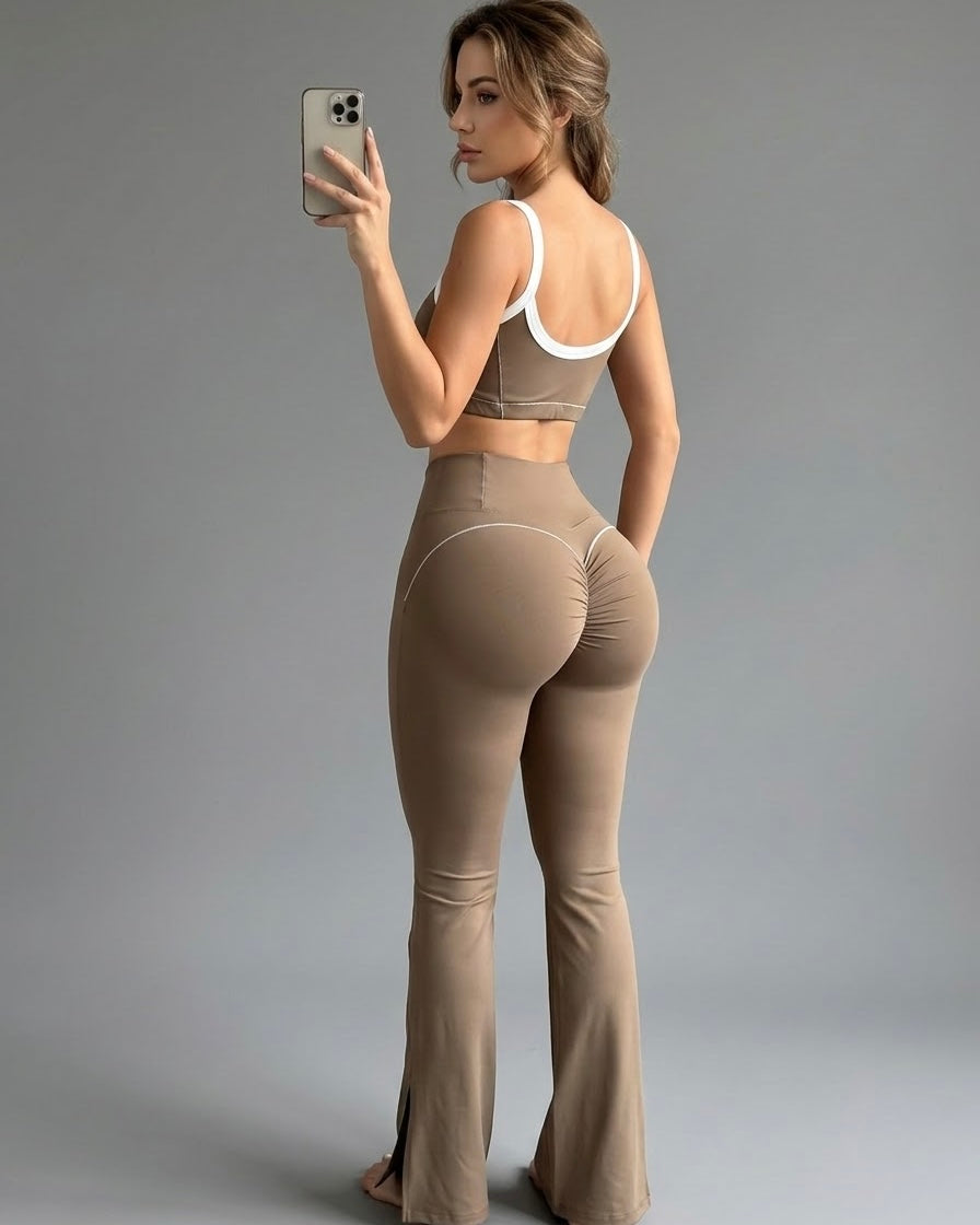 Set Viral De 2 piezas For Dama Calza Flare Y Peto Dry-Fit -YJ306